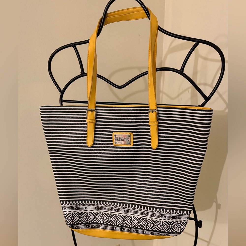 Kenneth Cole Reaction Black and Yellow Tote Bag with Stripes